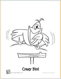 Crazy Bird  Free Printable Coloring Page