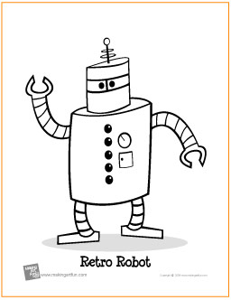 Robot Coloring Pages on Retro Robot   Free Printable Coloring Page