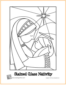 Stained Glass Nativity Free Printable Coloring Page