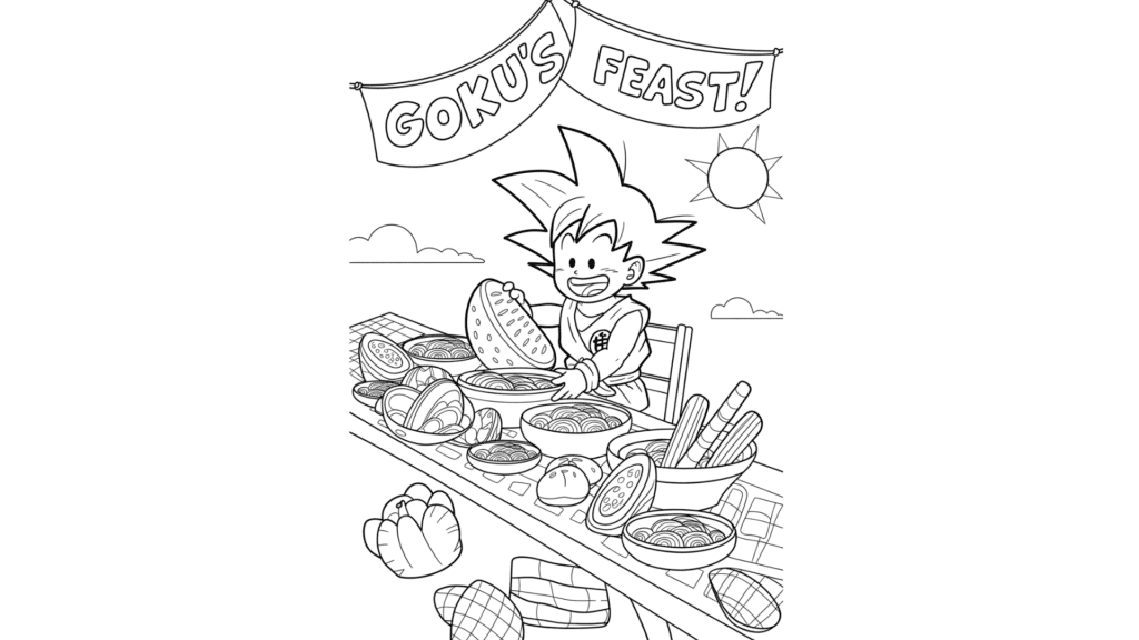 Kid Goku Eating a Feast