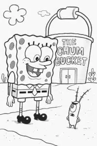 SpongeBob and Plankton at the Chum Bucket
