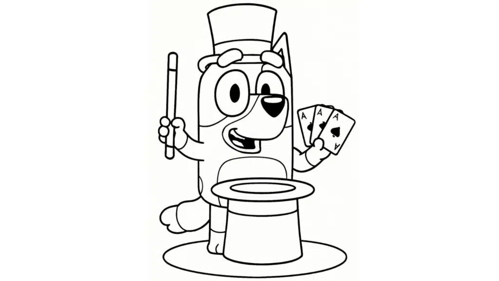 bandit doing a magic show with a magician hat wand and card