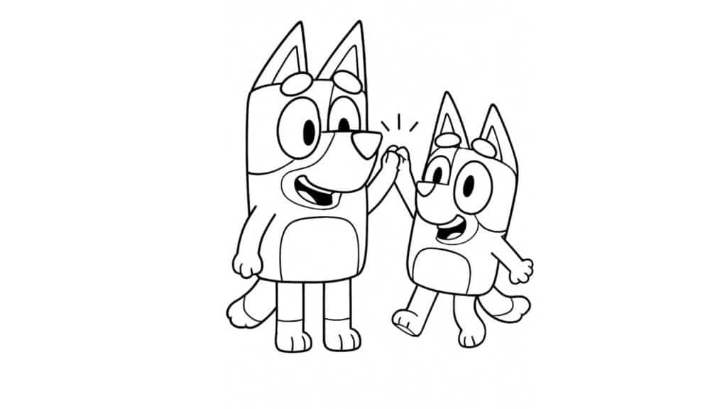 bluey and bingo giving each other a happy-high five