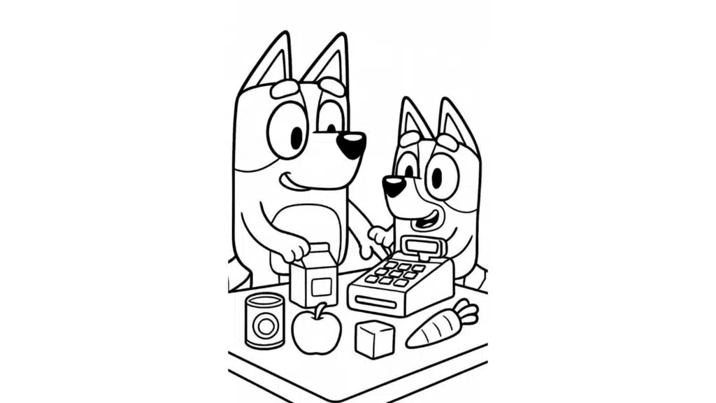 bluey and bingo playing shop