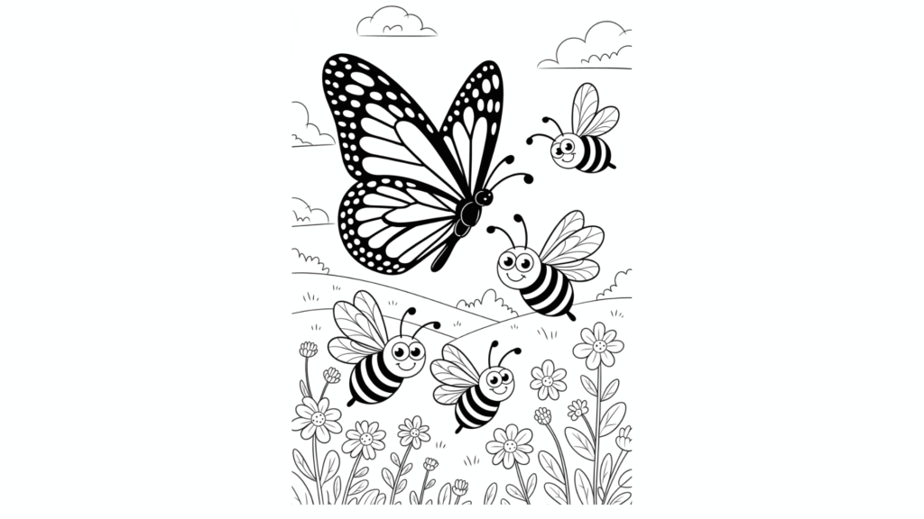 Butterfly and Bees Together