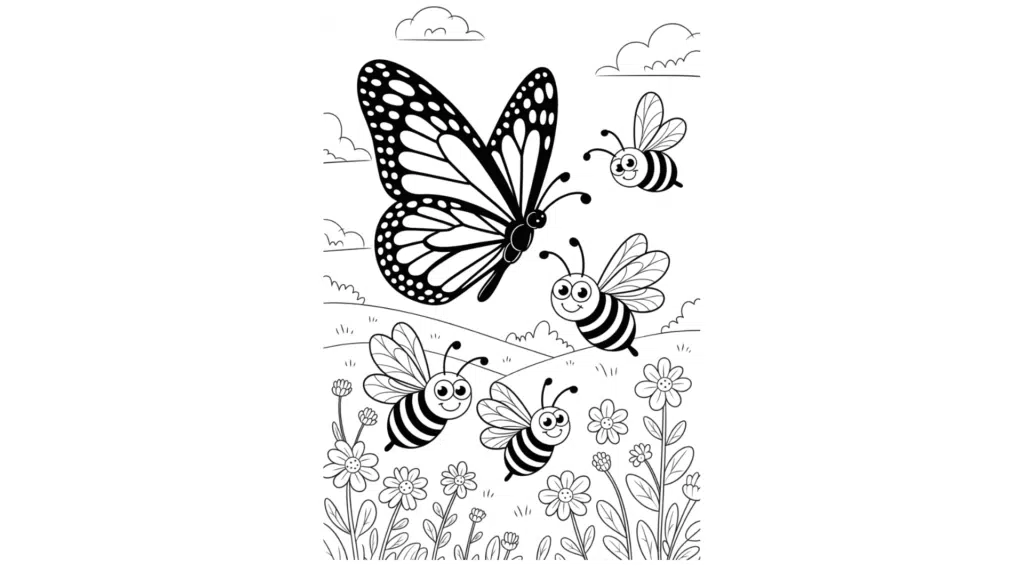 Butterfly and Bees Together