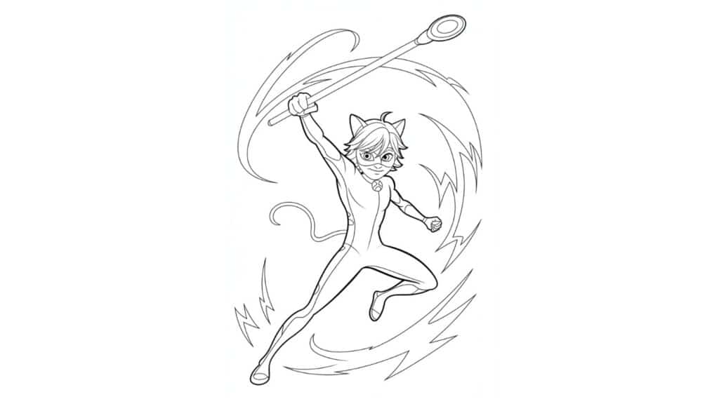cat noir adrien ready with his staff