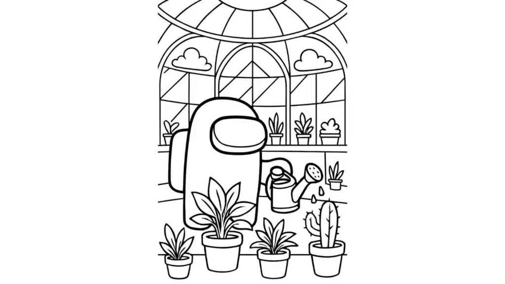 Crewmate Watering Plants in Greenhouse