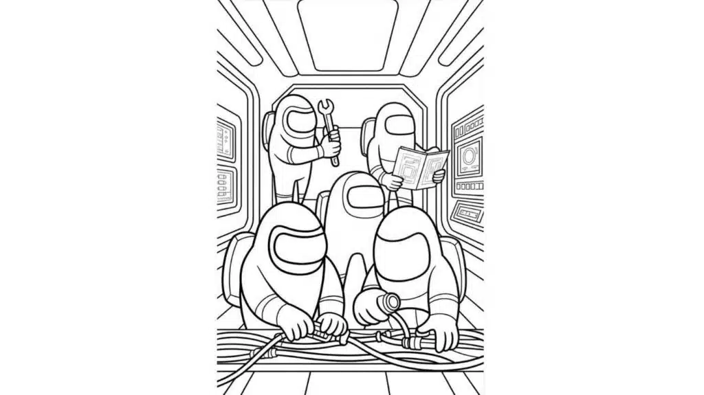 Group of Four Crewmates Fixing Wires