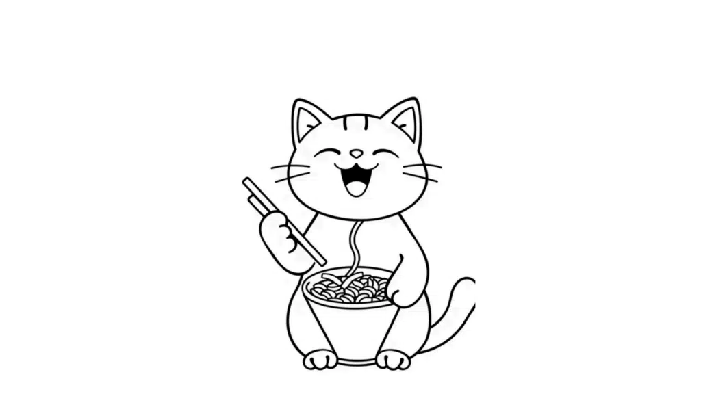 Chopstick-Holding Kawaii Cat