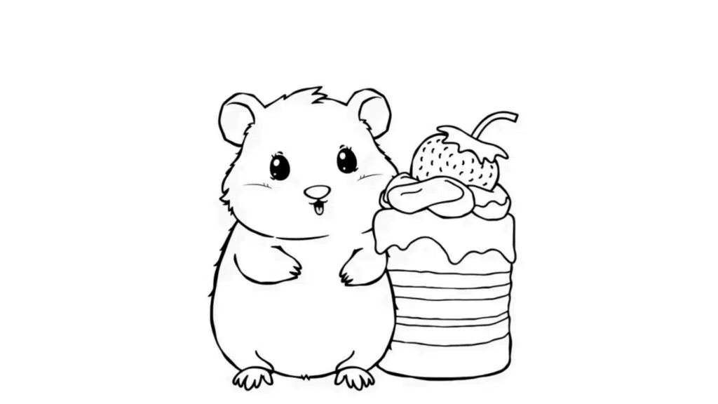 kawaii coloring pages cute hamster and strawberry cake