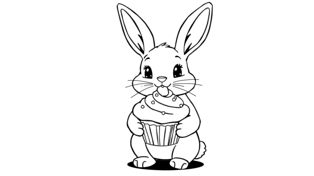 Fluffy Bunny Sharing a Cupcake