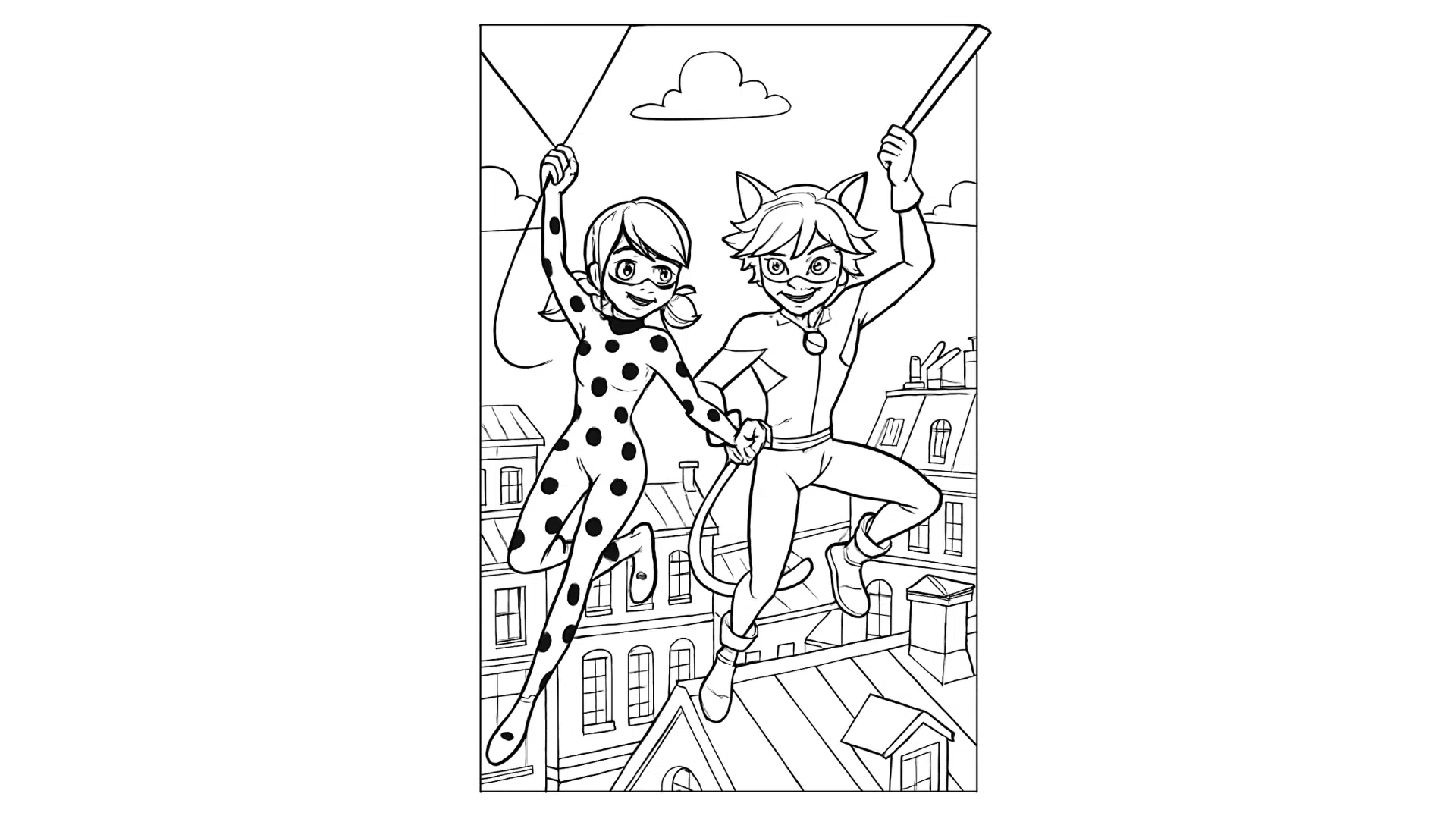 Ladybug and Cat Noir Swinging Together