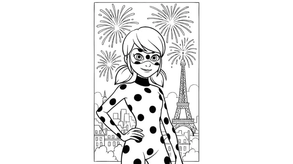 Ladybug with Fireworks Over Paris