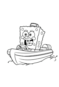 spongebob driving a boatmobile