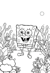 spongebob exploring a coral reef