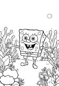 spongebob exploring a coral reef