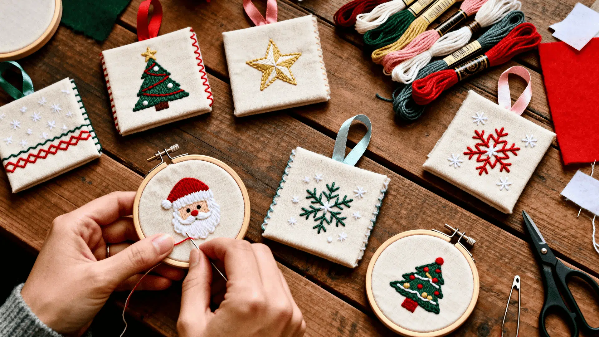 embroidered mini hoop ornaments