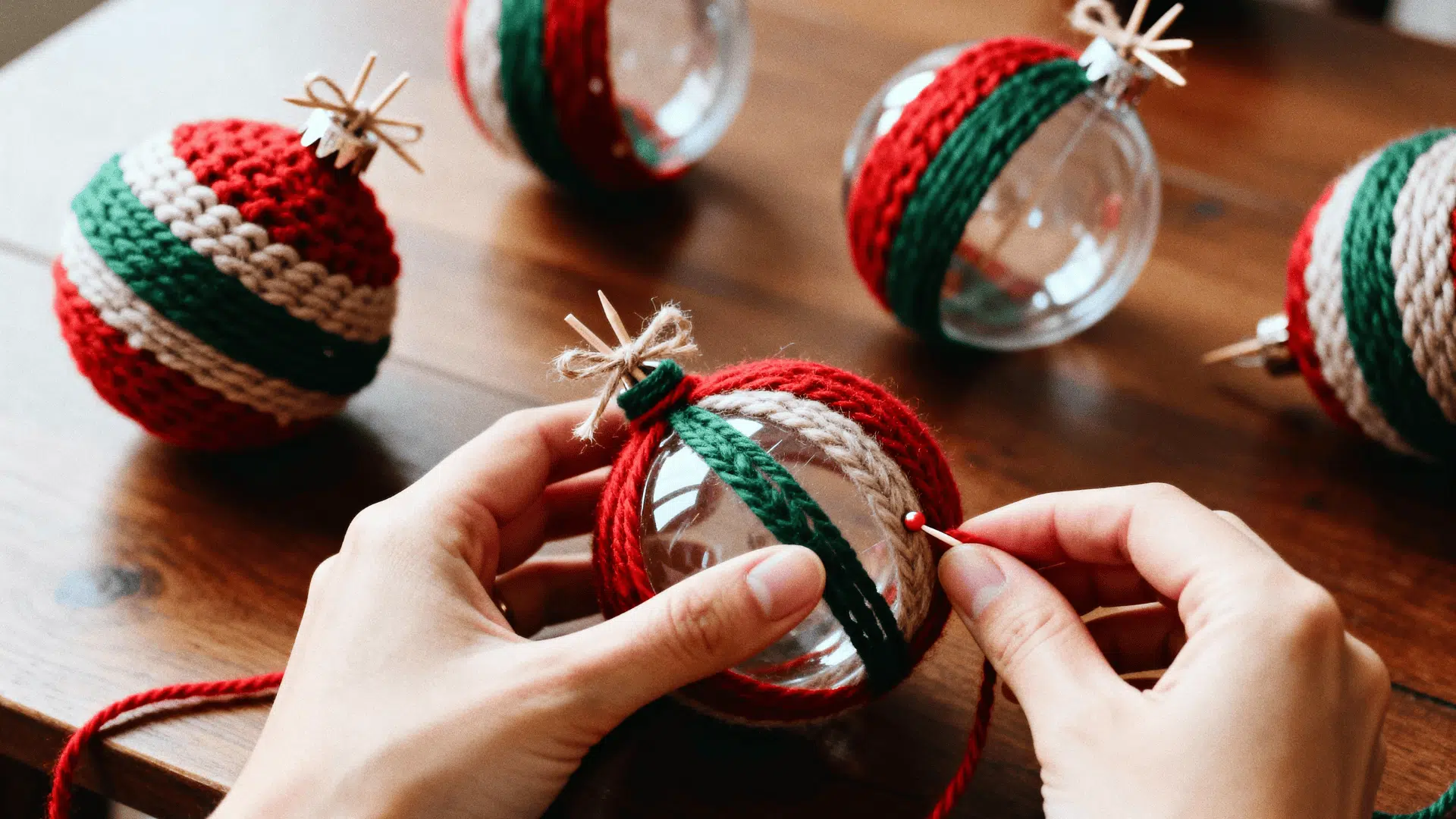 yarn wrapped clear ball ornaments (2)