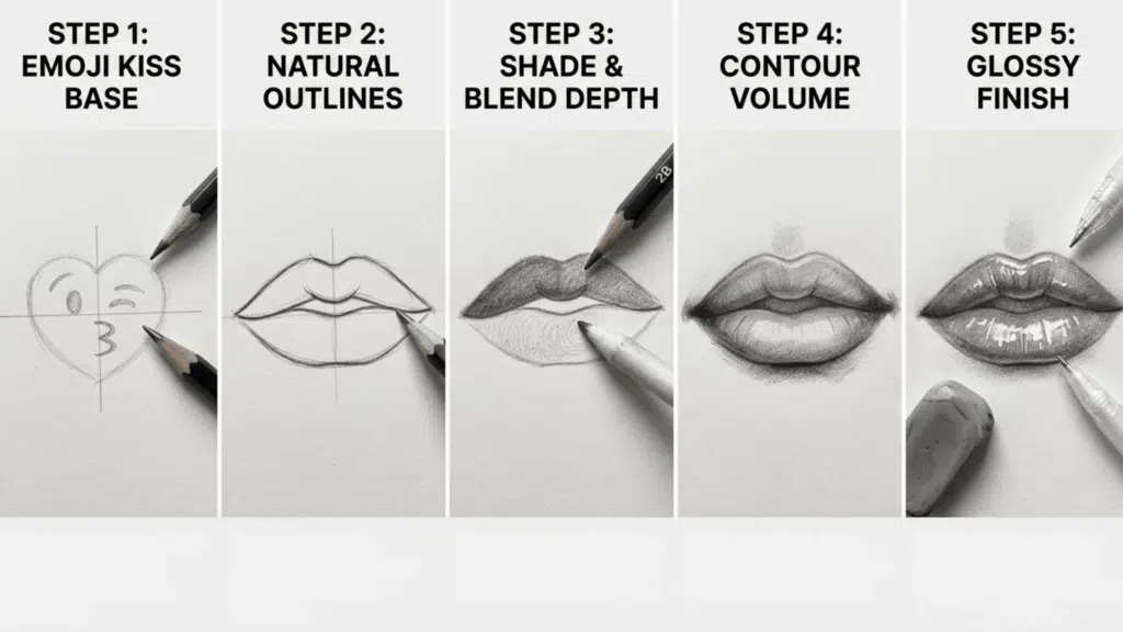 Pencil lips tutorial: emoji kiss to glossy realism - Making Art Fun