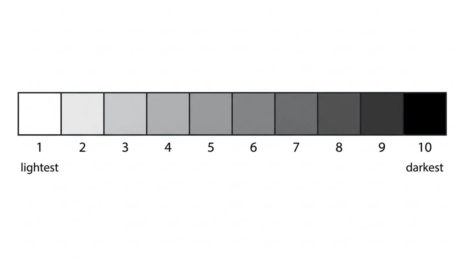 grayscale value scale chart from lightest to darkest tones, used for understanding shading, contrast, and tonal range in art