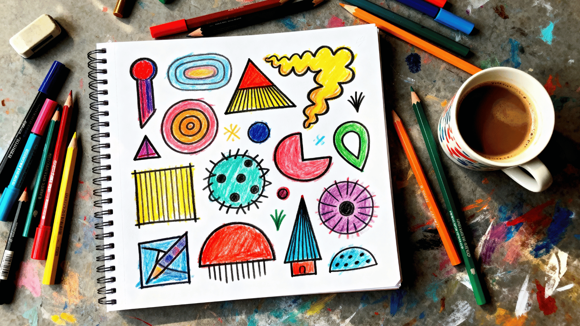 Creative doodle sketches turning random shapes and scribbles into imaginative drawings.