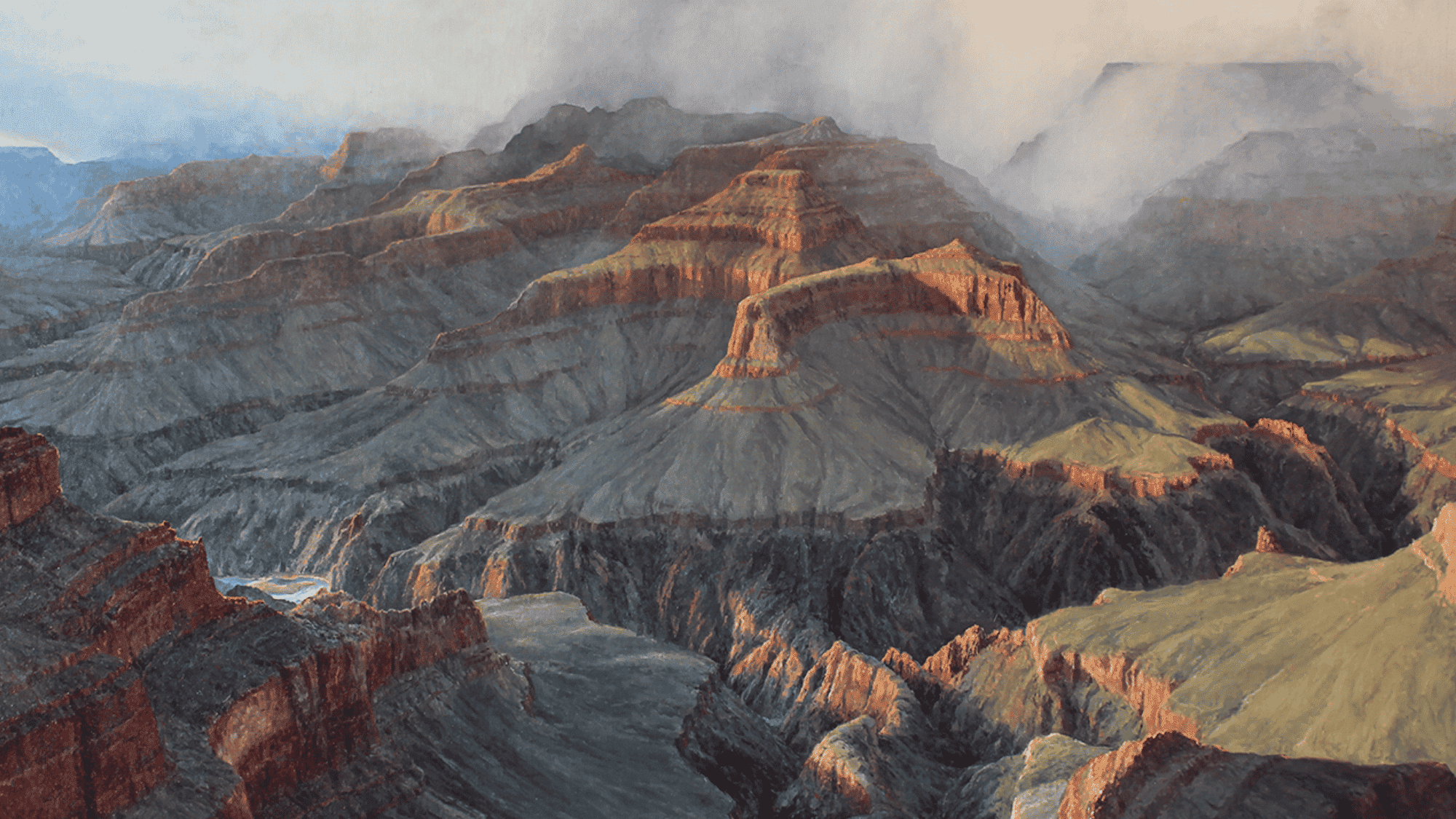 dramatic grand canyon mountain landscape with rocky desert cliffs and warm natural sunlight scenery