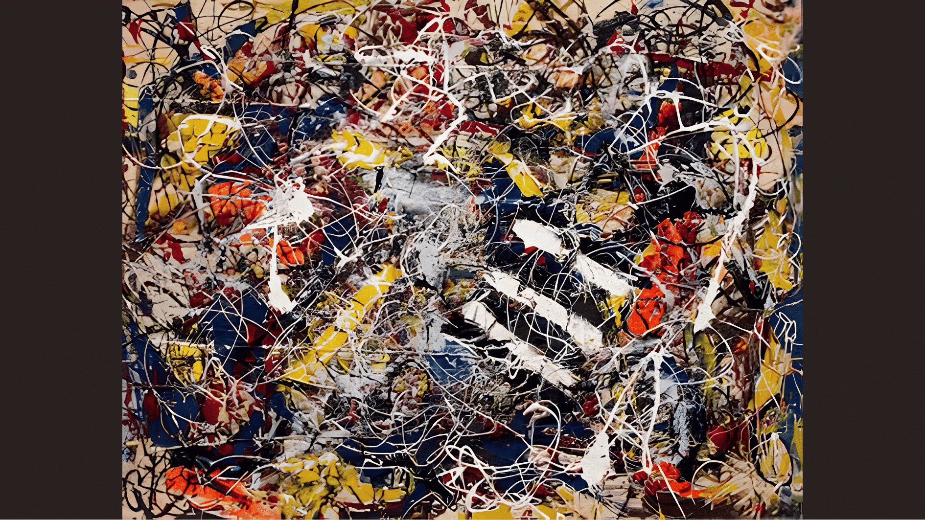 jackson pollock abstract artwork filled with energetic paint splatters and layered colors