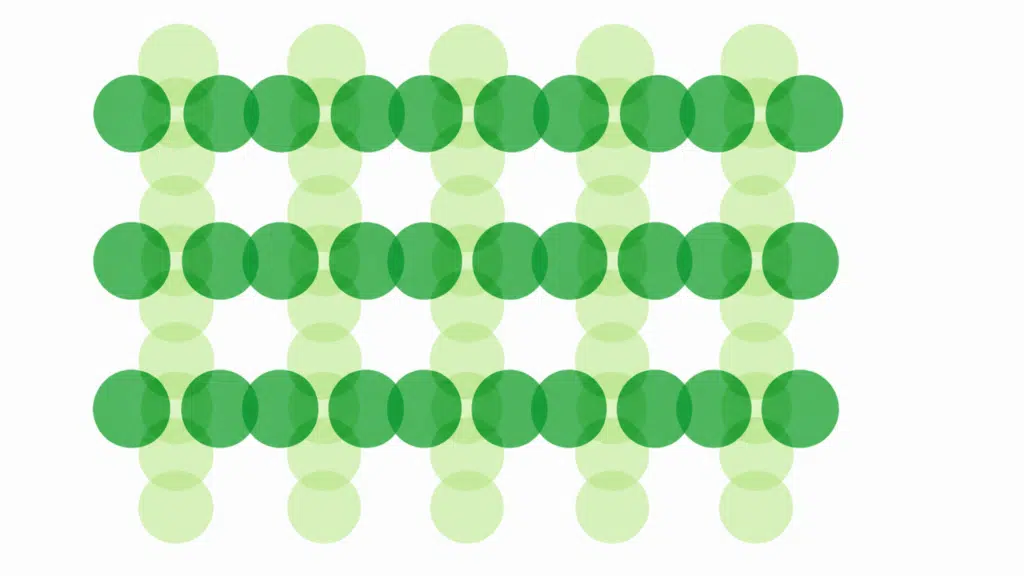 Overlapping green circles arranged in a balanced grid pattern illustrating the design principle of unity through repetition.