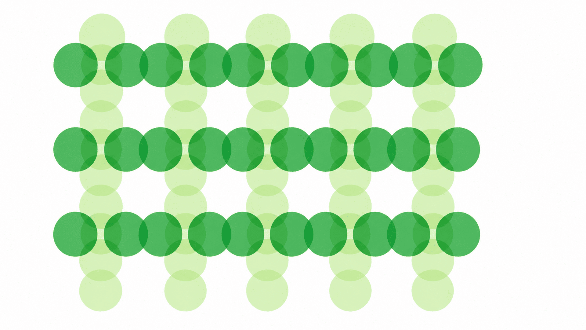 Overlapping green circles arranged in a balanced grid pattern illustrating the design principle of unity through repetition.