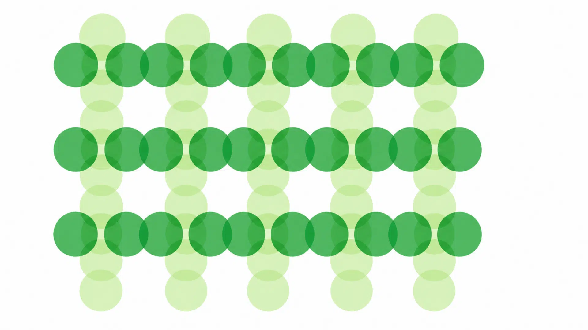 Overlapping green circles arranged in a balanced grid pattern illustrating the design principle of unity through repetition.