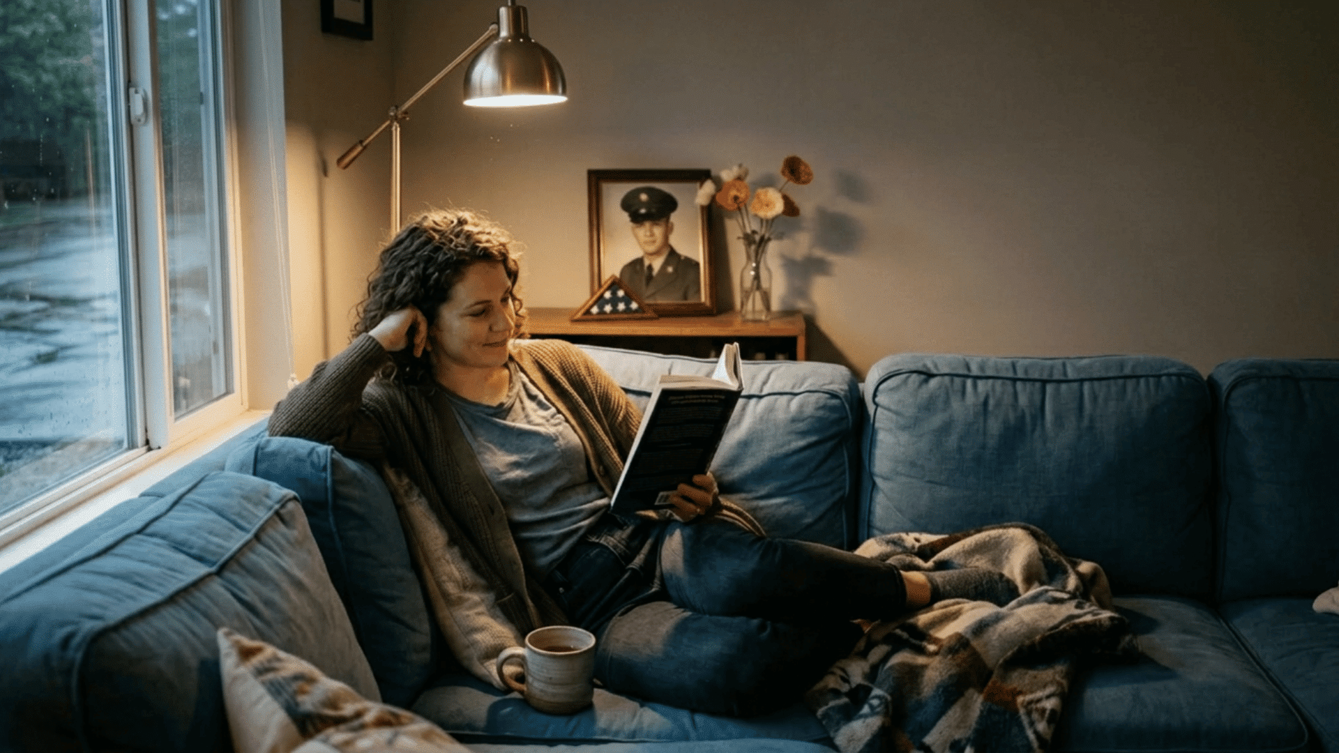 person relaxing on a couch reading learning about service and sacrifice