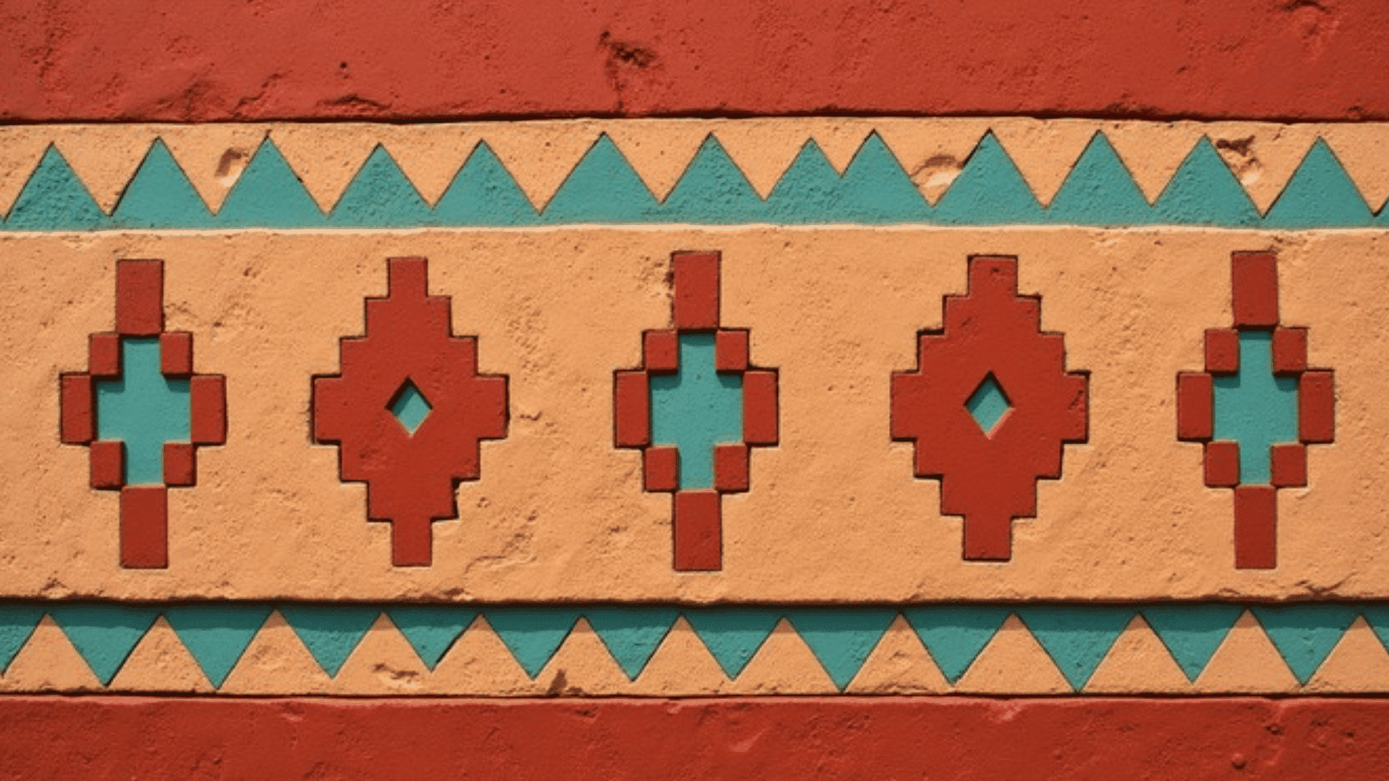 southwestern tribal geometric wall pattern with turquoise and terracotta native american inspired design