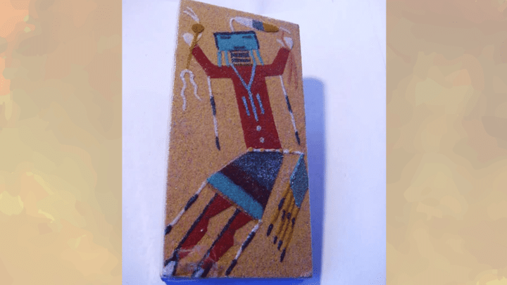 traditional navajo sand painting wall art with tribal dancer figure and southwestern native american design
