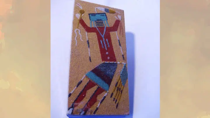 traditional navajo sand painting wall art with tribal dancer figure and southwestern native american design