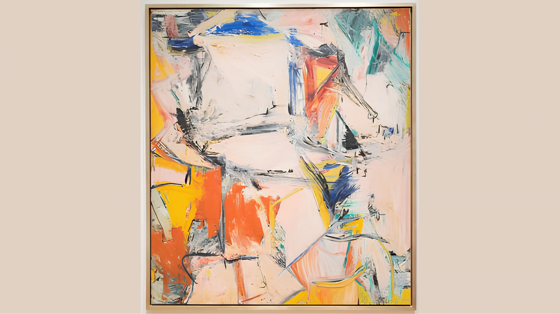 willem de Kooning’s abstract painting featuring bold brushstrokes and layered colorful forms