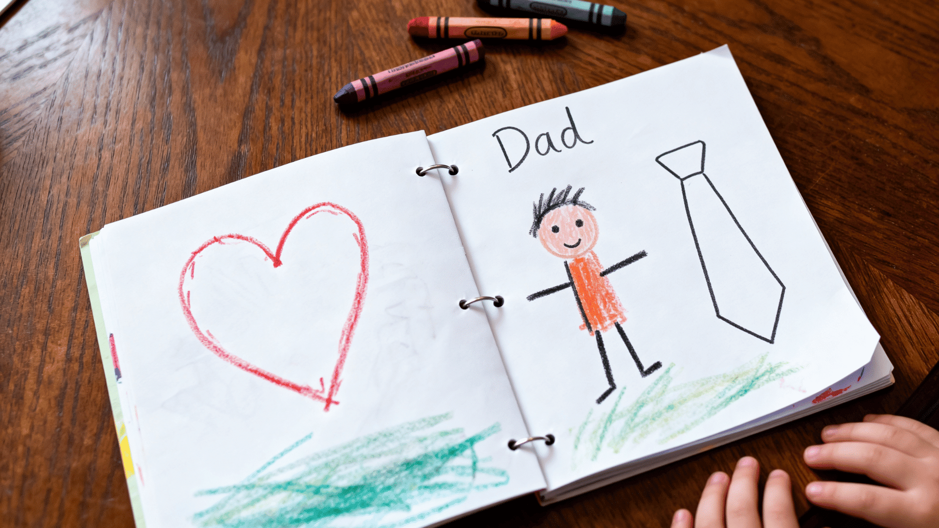 homemade coloring book for Dad with toddler crayon drawings, hearts, and simple handmade pages