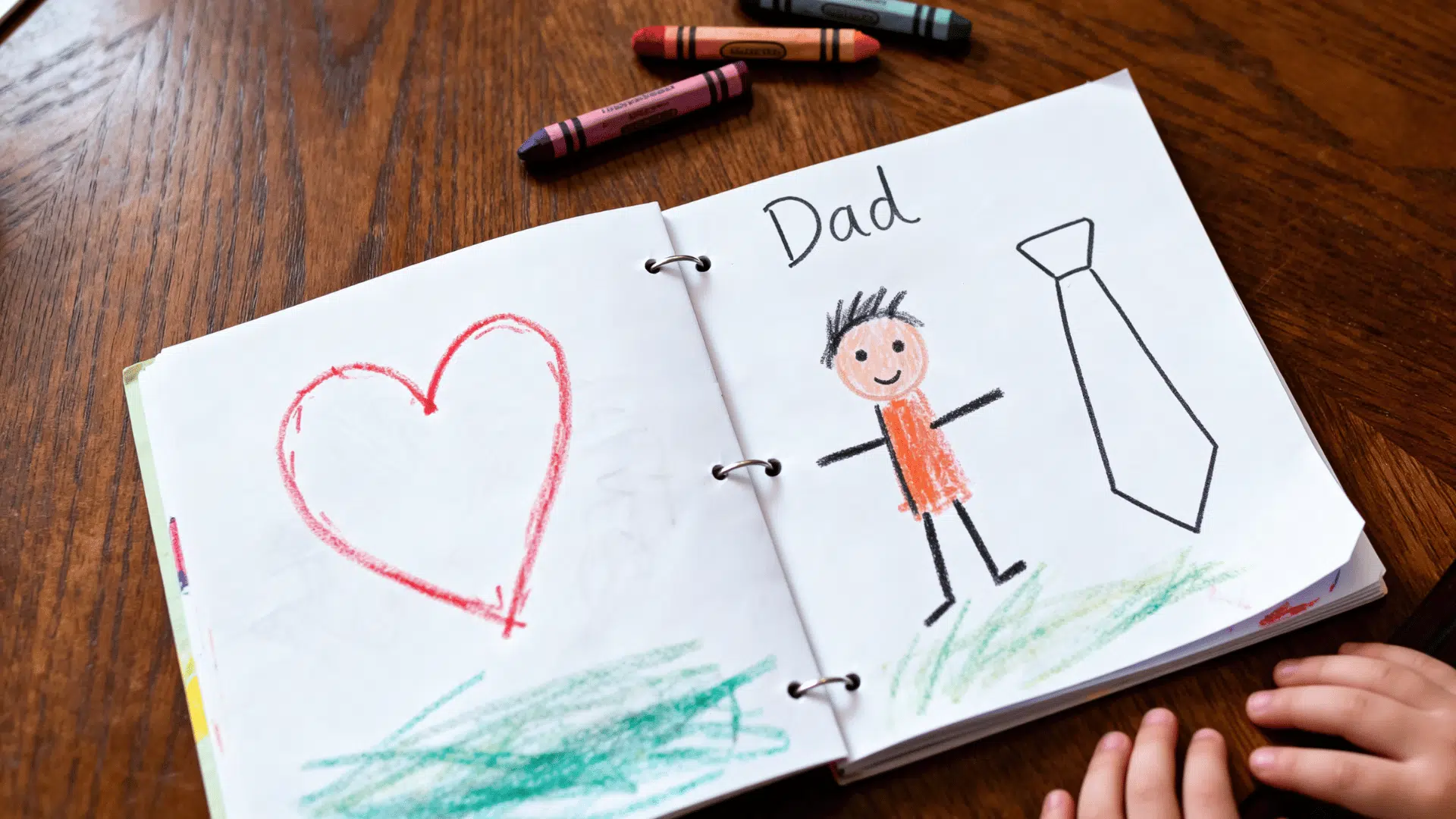 homemade coloring book for Dad with toddler crayon drawings, hearts, and simple handmade pages