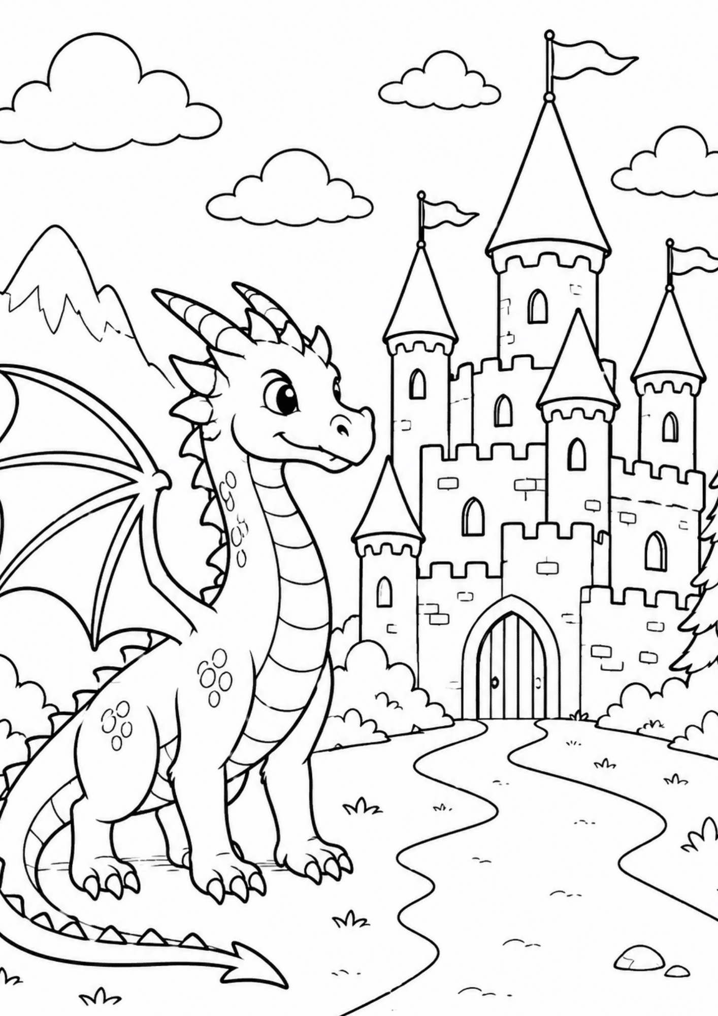 dragon-and-castle-coloring-page