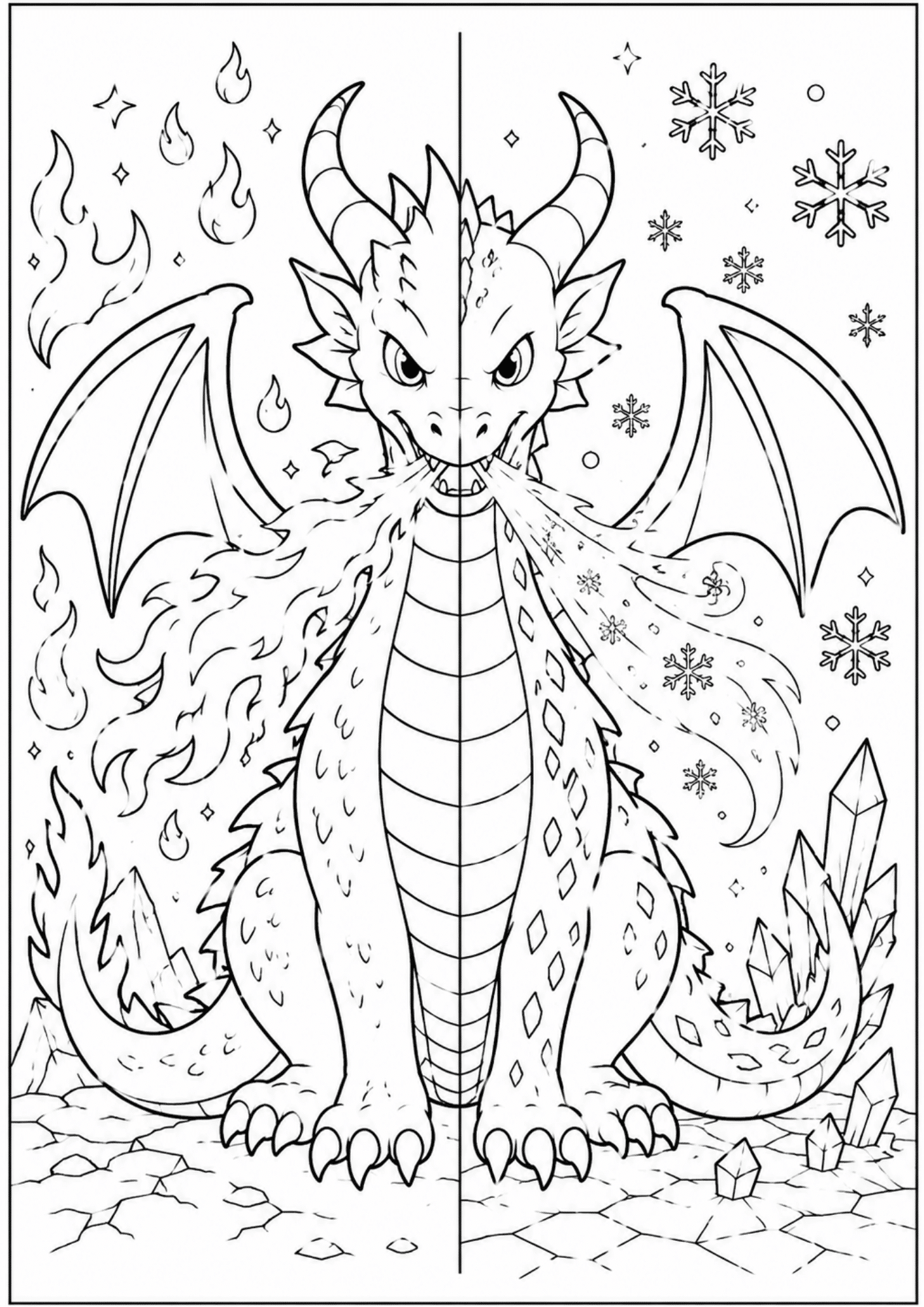 dragon-with-fire-and-ice-coloring-page