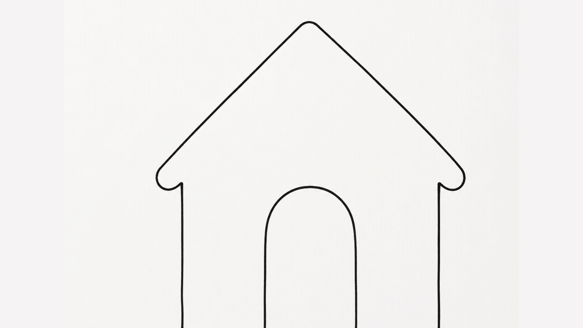 simple gingerbread house drawing outline showing the basic house shape with a roof and doorway