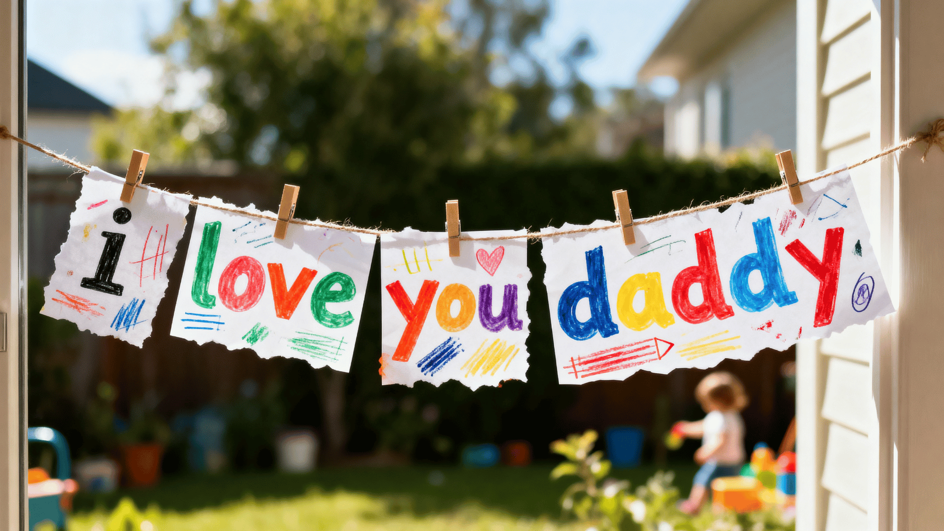 colorful i love you daddy banner handmade by a toddler with paper letters and drawings
