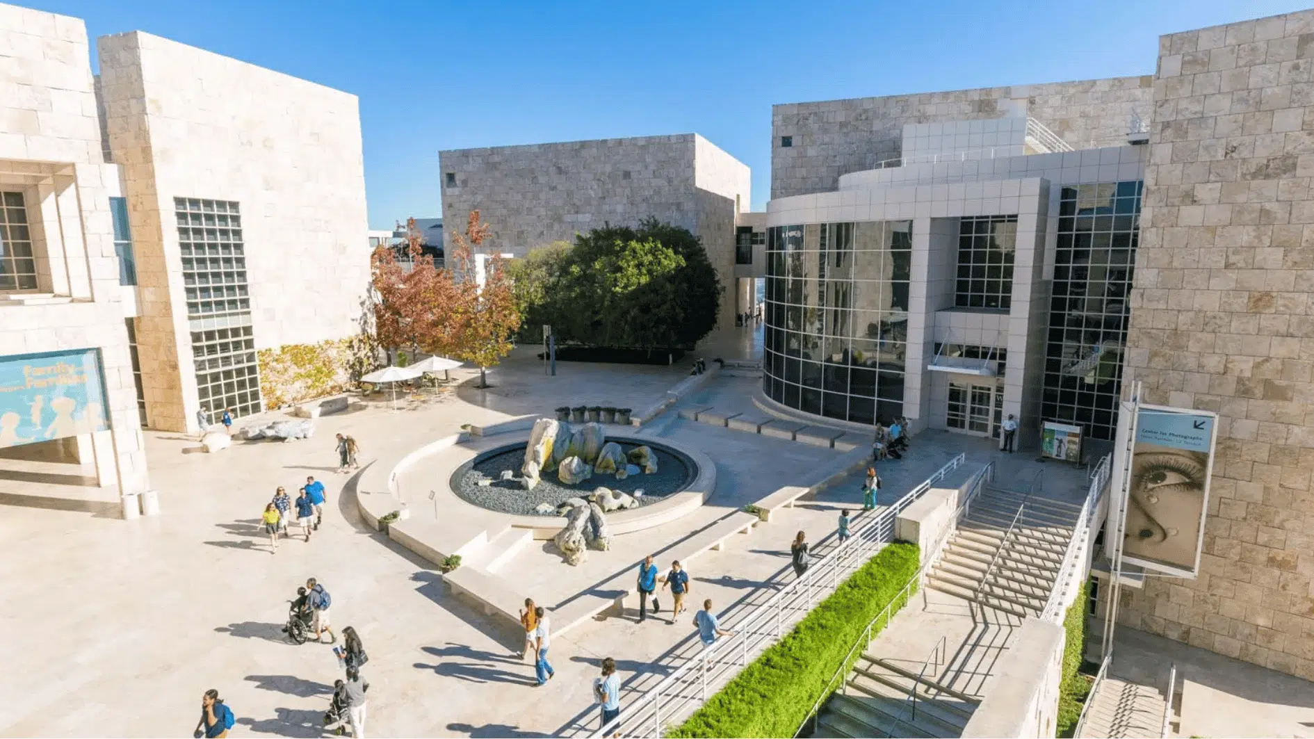 j paul getty museum in los angeles with white buildings gardens and city views