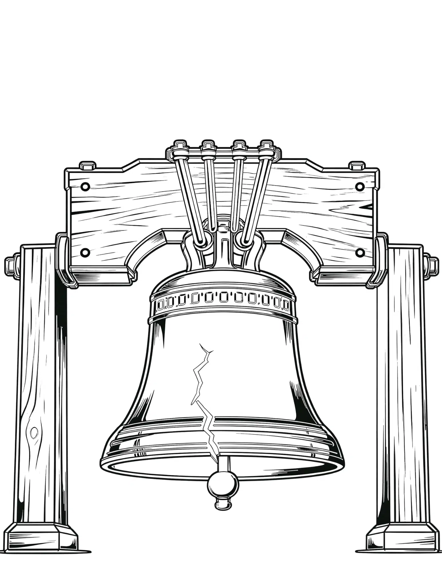liberty bell with historic details in black and white outline coloring page for independence day