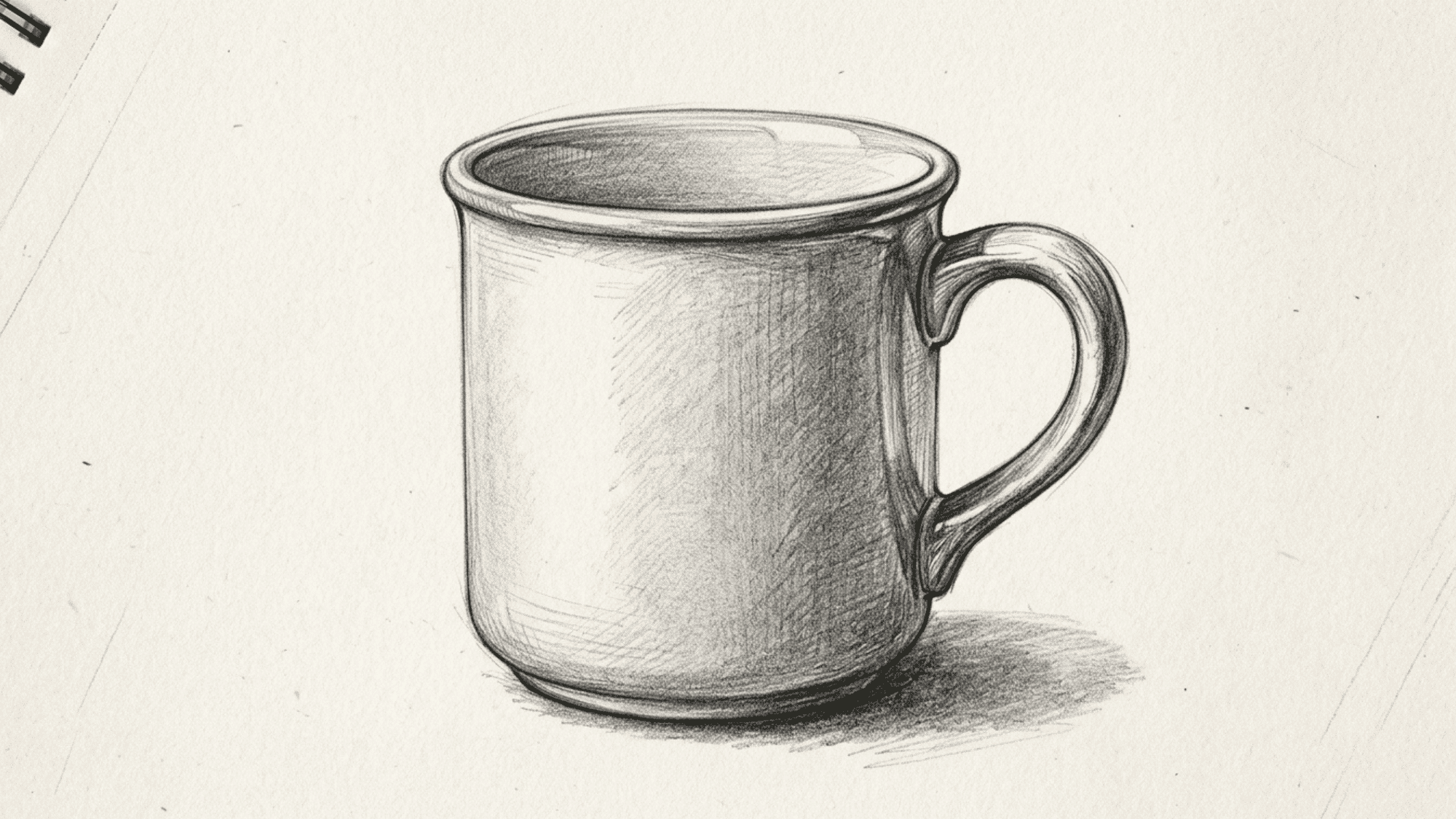 ceramic mug pencil sketch with realistic shading simple composition on clean sketchbook paper