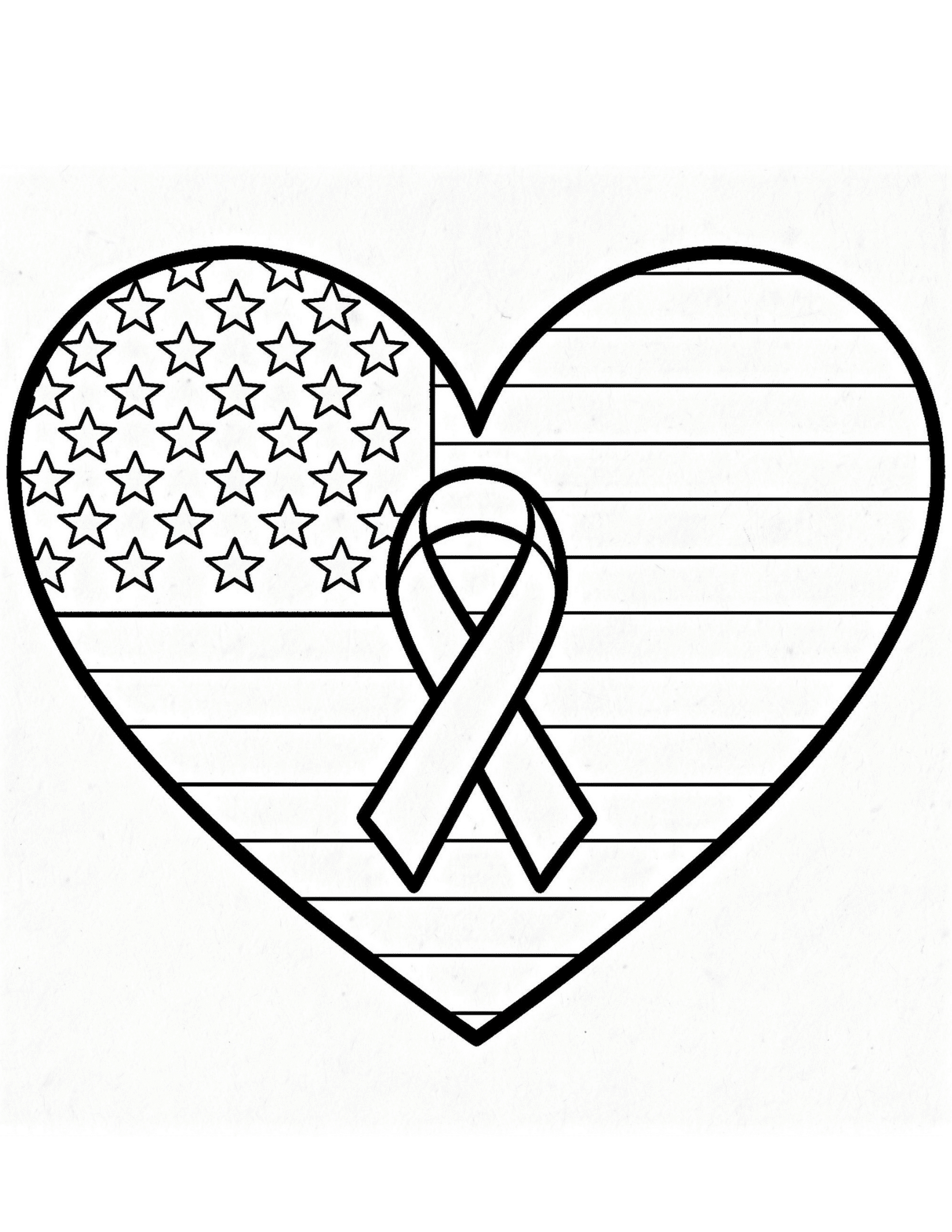 patriotic heart with stars and stripes black outline coloring page inspired by american flag designs