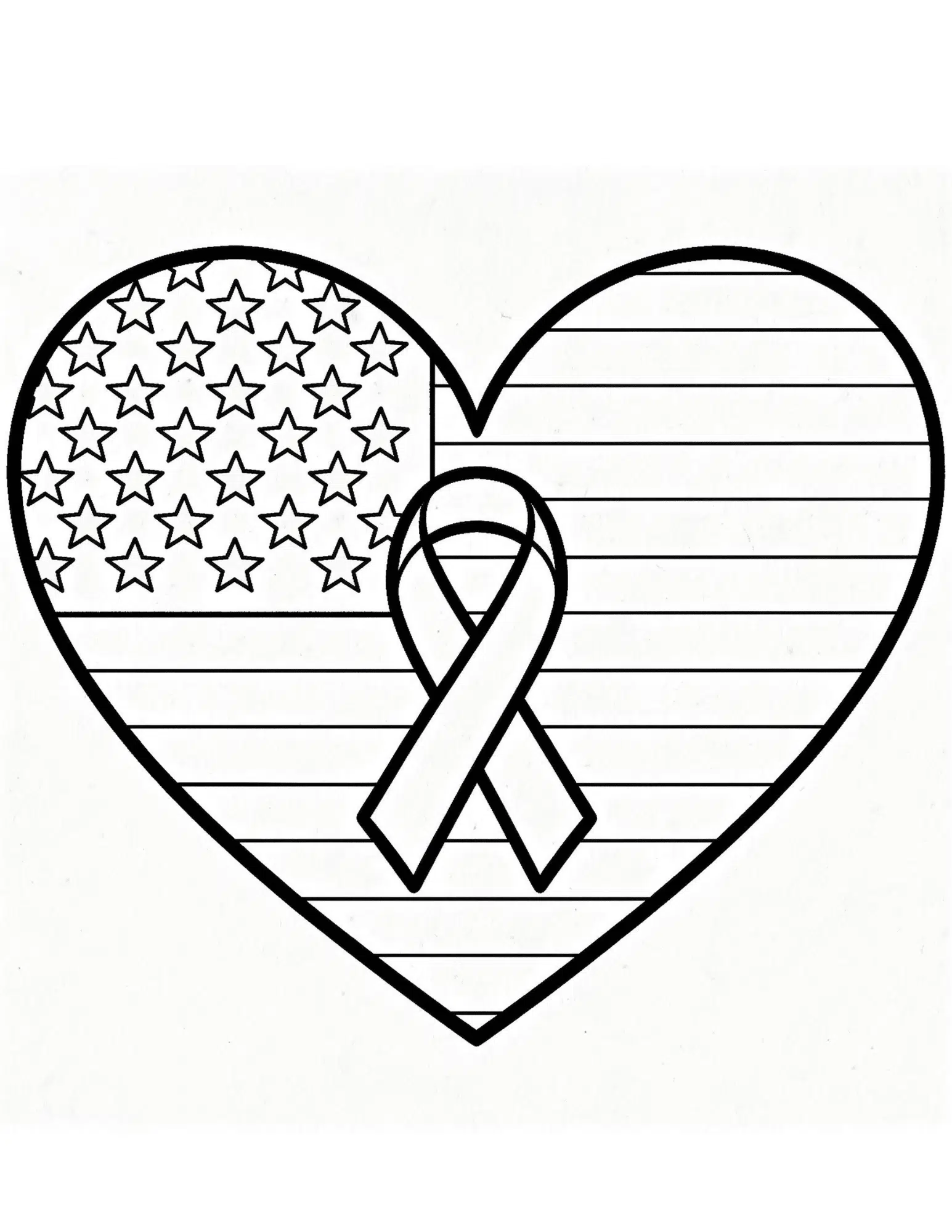 patriotic heart with stars and stripes black outline coloring page inspired by american flag designs