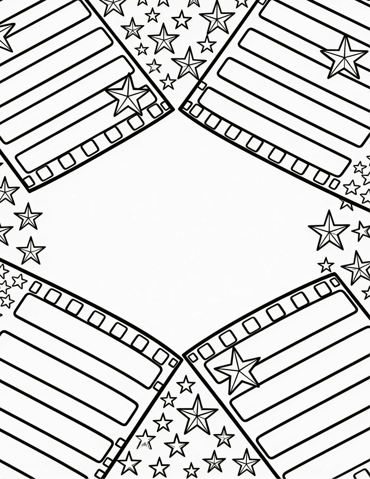 patriotic stars and stripes pattern in black and white outline coloring page for independence day