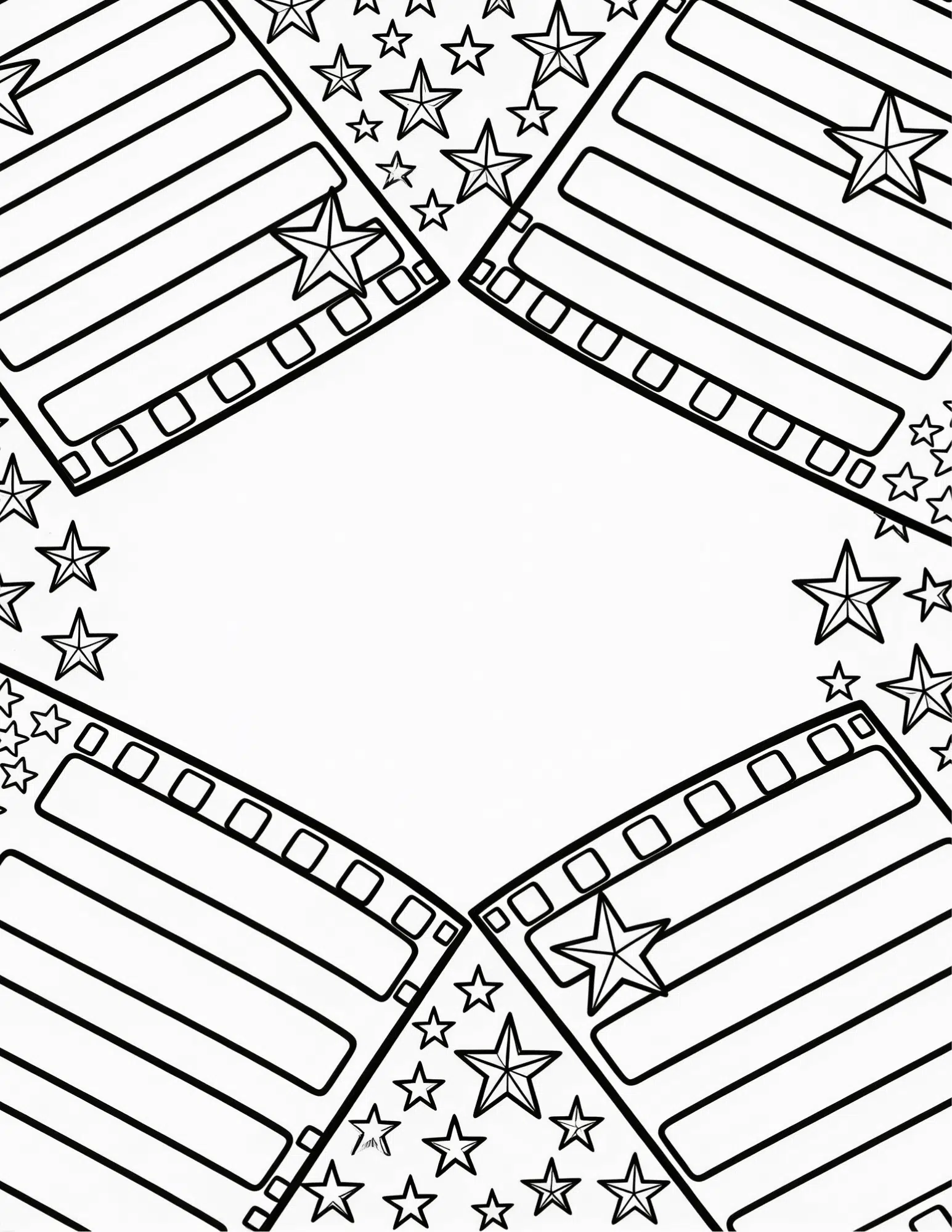 patriotic stars and stripes pattern in black and white outline coloring page for independence day