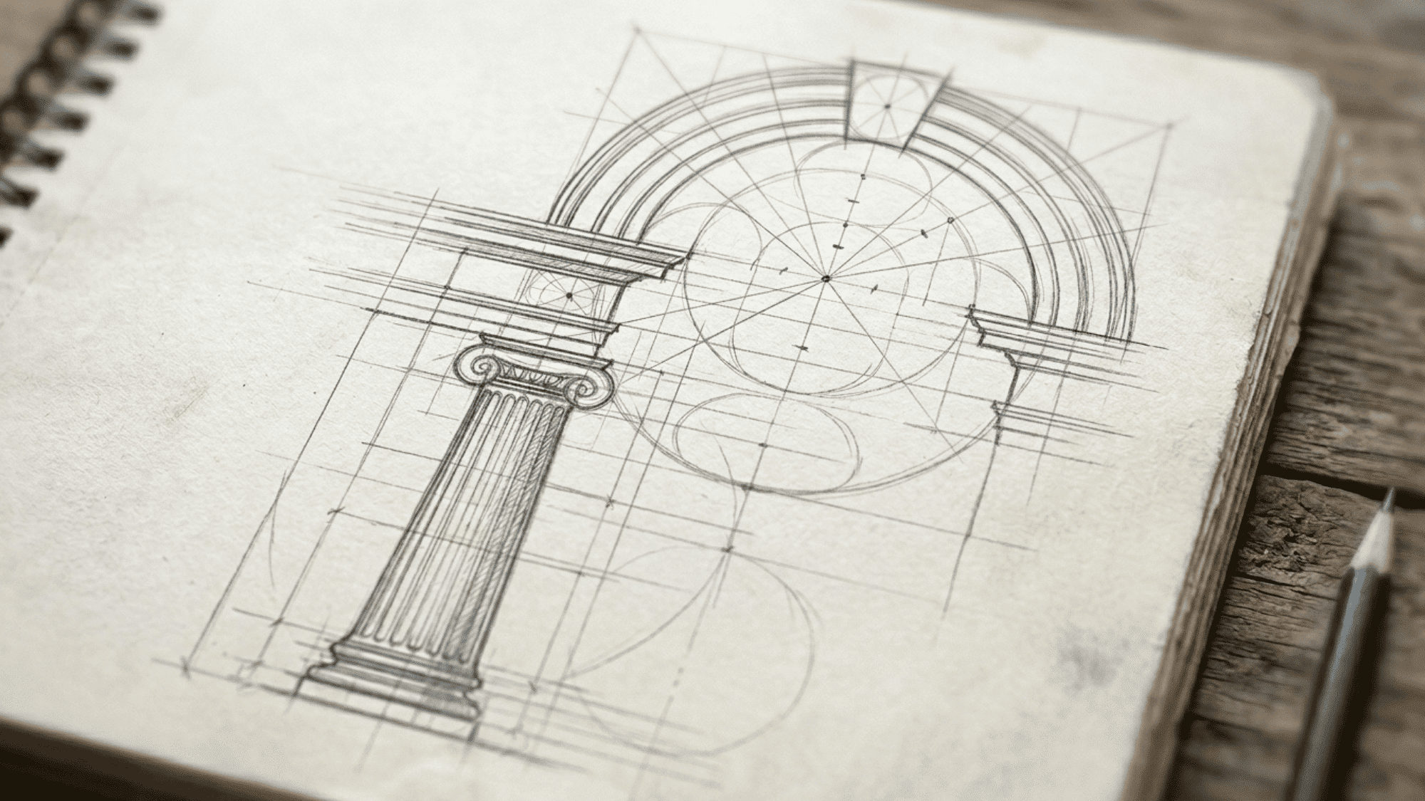 propotional <echighlighted><echighlighted><echighlighted><echighlighted>drawing techniques</echighlighted></echighlighted></echighlighted></echighlighted> used to sketch an arc on a sketchbook